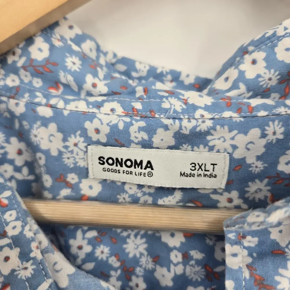 Sonoma Button Shirt Blue Micro Ditsy Floral Resortwear Coastal Casual Size 3XLT